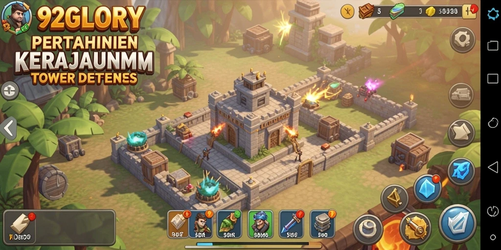 Tangkapan layar gameplay <strong>92GLORY</strong> menampilkan menara yang siap menghadang musuh.