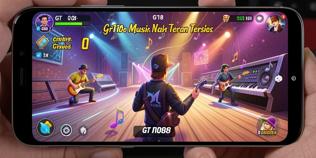 Tangkapan layar GT108 menampilkan gameplay interaktif dengan berbagai pilihan lagu.