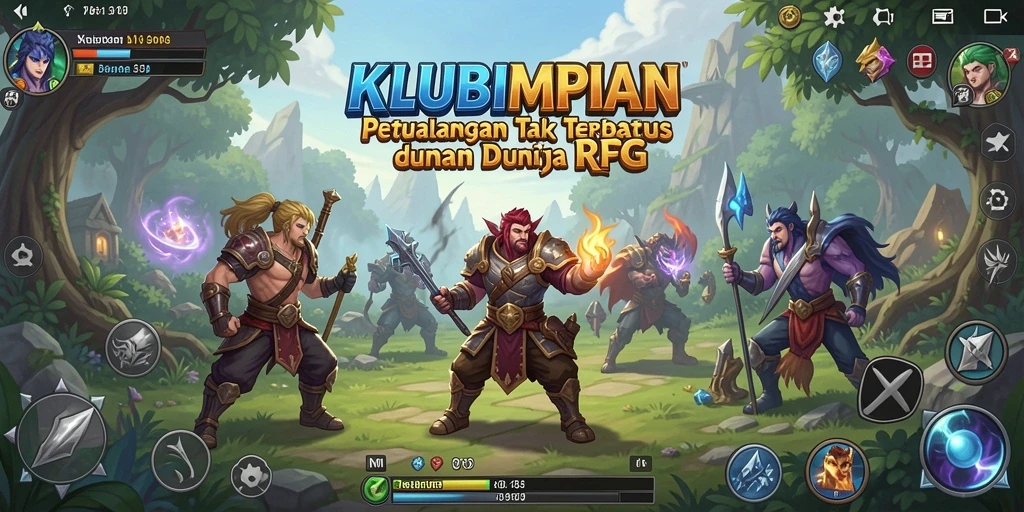 Tangkapan layar KLUBIMPIAN menampilkan aksi RPG epik dengan karakter yang beragam.